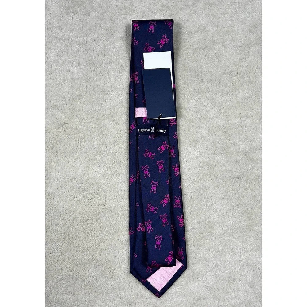 Psycho Bunny Men's 100% Silk Tie Logo All Over Print 58x3 Slim Woven